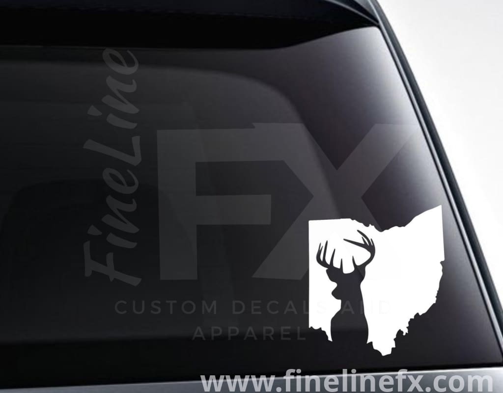 Ohio Outline And Deer Silhouette Vinyl Decal Sticker - FineLineFX