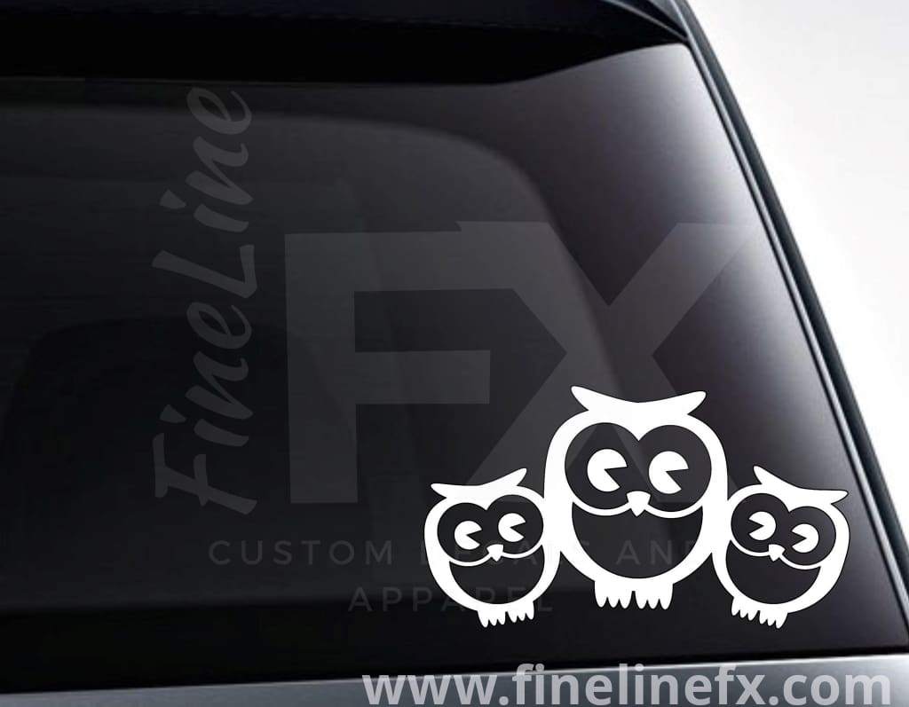 Owl Family Of 3 Vinyl Decal Sticker - FineLineFX
