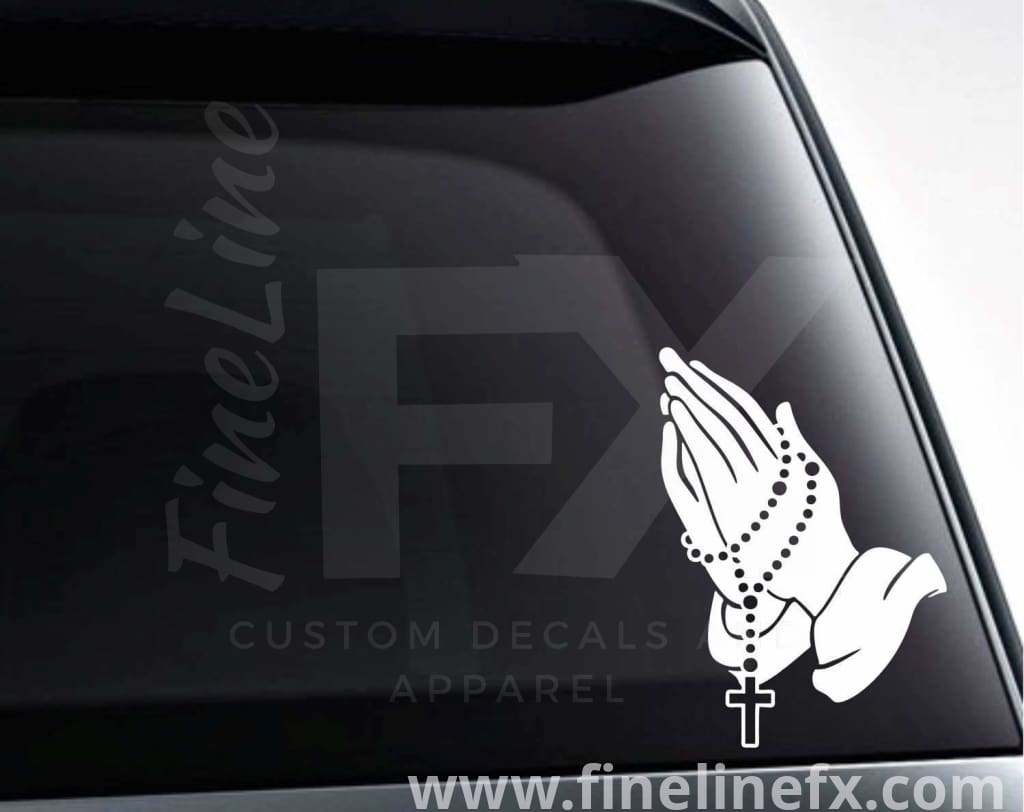 Praying Hands With Rosary Beads Vinyl Decal Sticker - FineLineFX