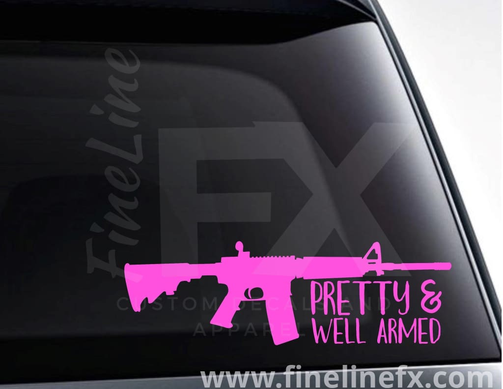 Pretty And Well Armed Rifle Silhouette Vinyl Decal Sticker - FineLineFX