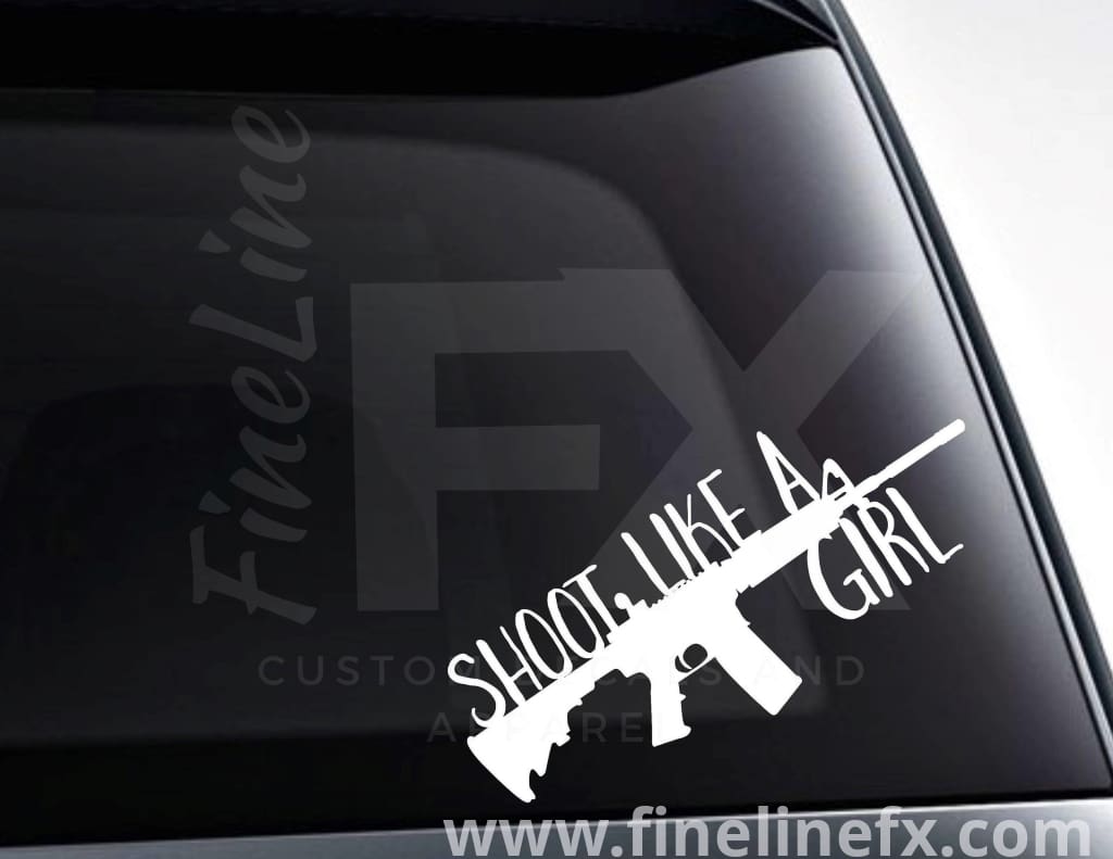 Shoot Like A Girl Rifle Silhouette Vinyl Decal Sticker - FineLineFX