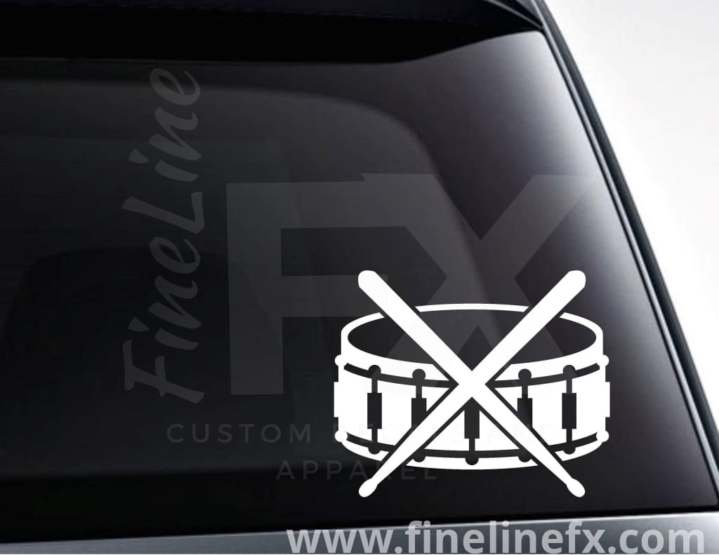 Snare Drum And Crossed Drum Sticks Vinyl Decal Sticker - FineLineFX