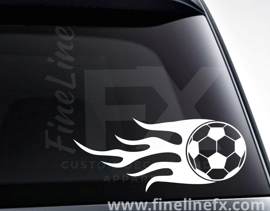 Soccer Ball With Flames Vinyl Decal Sticker - FineLineFX