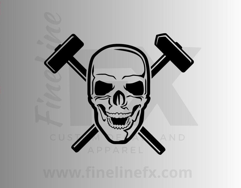 Union Steel Worker Skull And Sledgehammers Vinyl Decal Sticker - FineLineFX