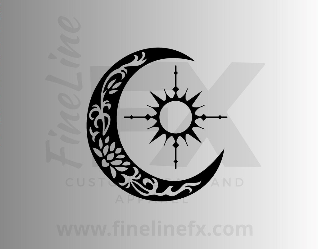Sun Compass And Crescent Moon Vinyl Decal Sticker - FineLineFX