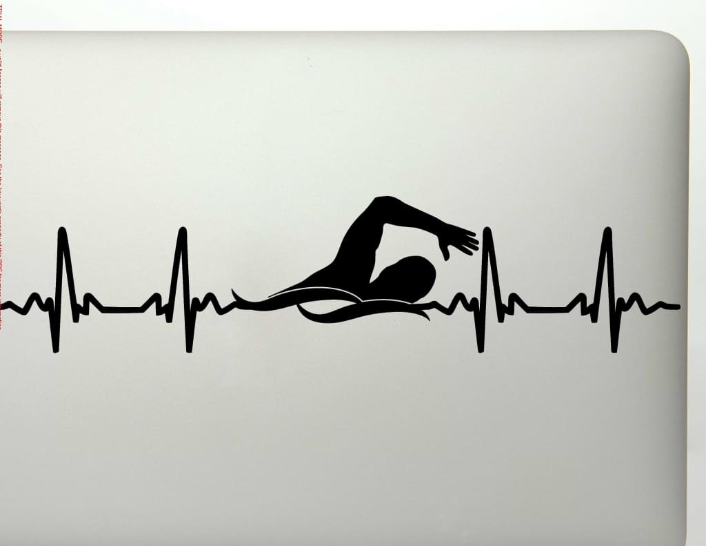 Swimming EKG Heartbeat Vinyl Decal Sticker - FineLineFX