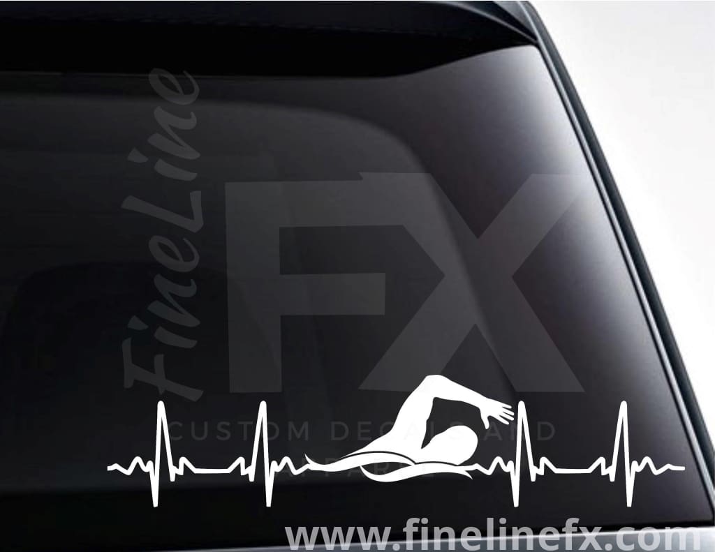 Swimming EKG Heartbeat Vinyl Decal Sticker - FineLineFX