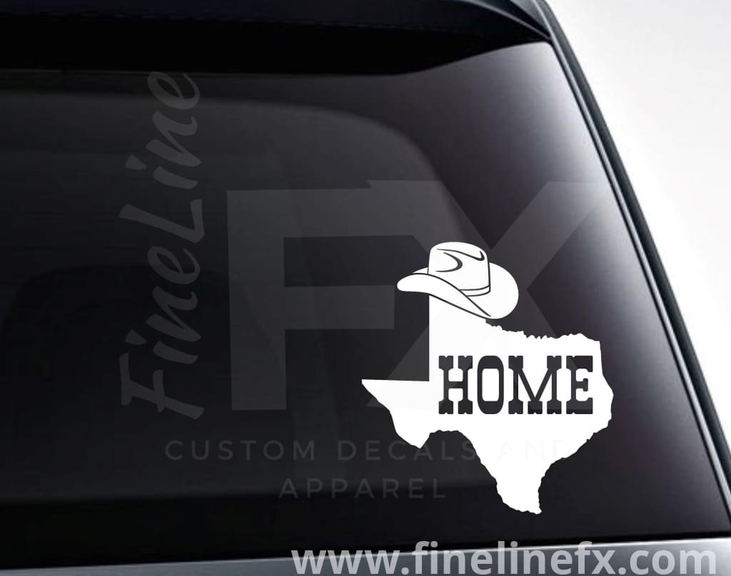 Texas Home State With Cowboy Hat Vinyl Decal Sticker - FineLineFX