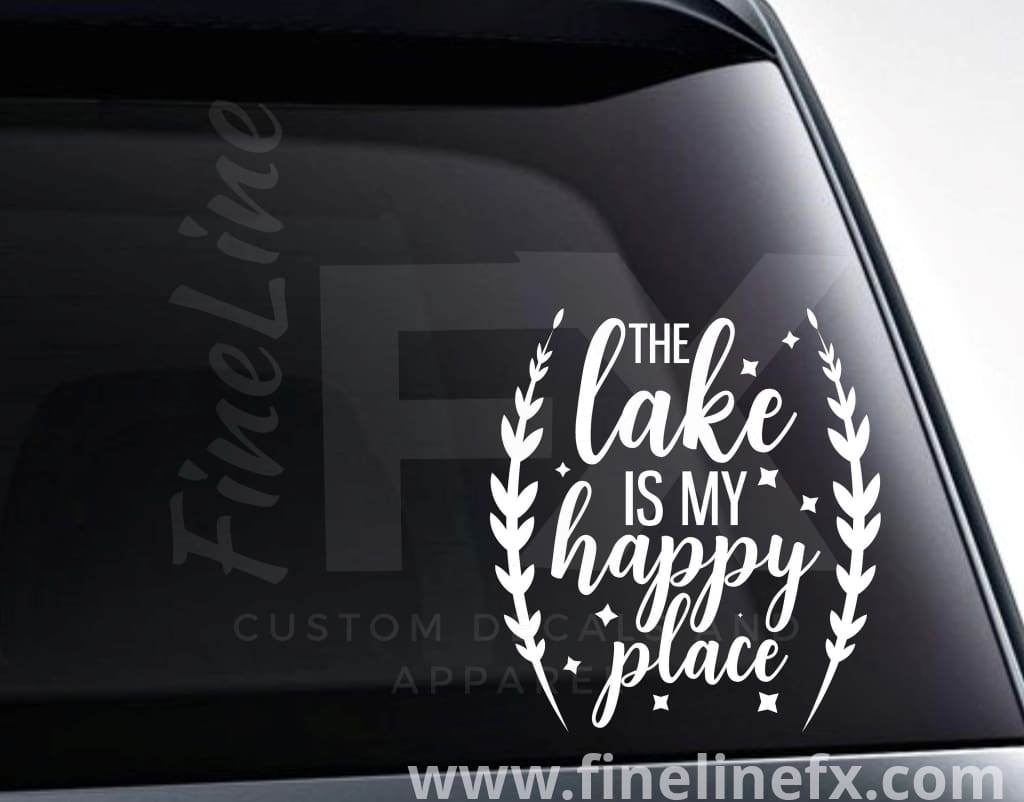 The Lake Is My Happy Place Laurel Wreath Vinyl Decal Sticker - FineLineFX