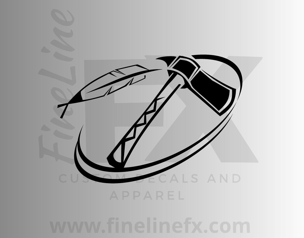 Native American Tomahawk And Feather Vinyl Decal Sticker - FineLineFX