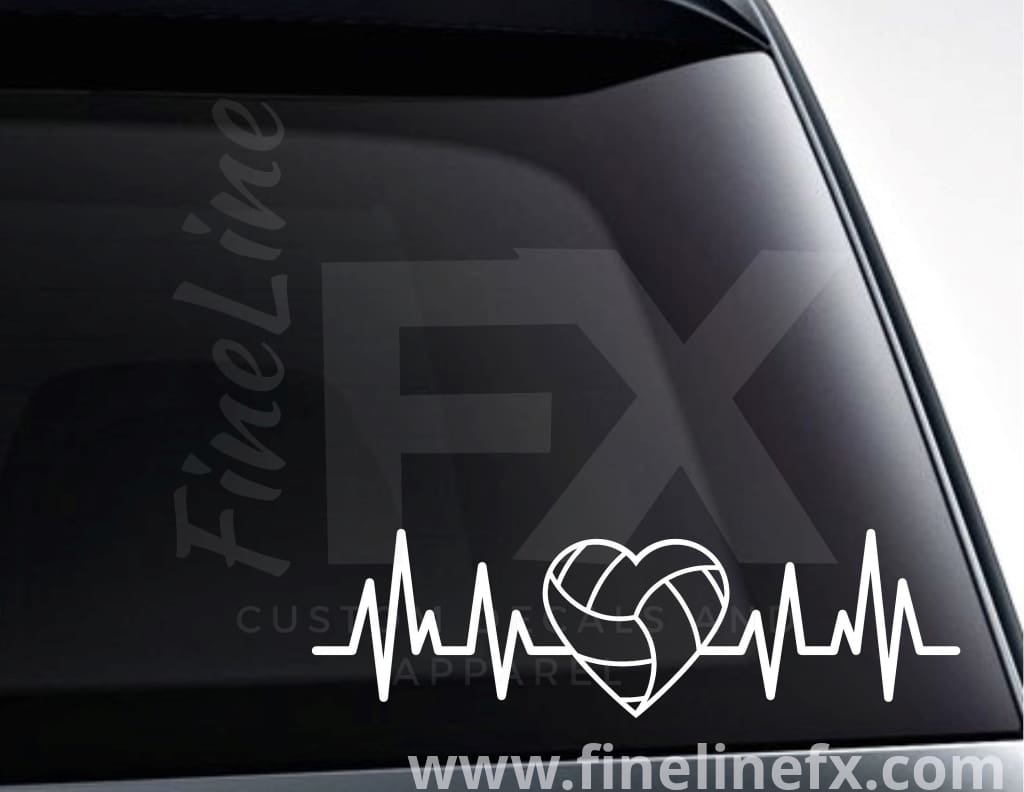 Volleyball Heart EKG Heartbeat Vinyl Decal Sticker - FineLineFX