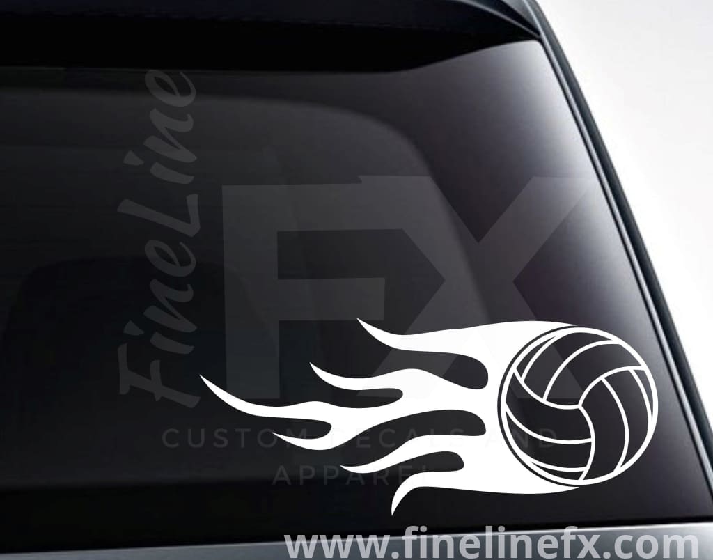 Volleyball With Flames Vinyl Decal Sticker - FineLineFX